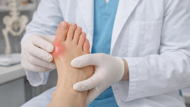 podiatrist examining bunion for bunion relief without surgery