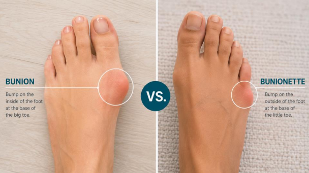 bunionette vs bunion comparison showing differences between big toe and little toe deformities